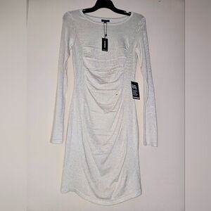 Express Shimmering Cream Long Sleeve Dress
